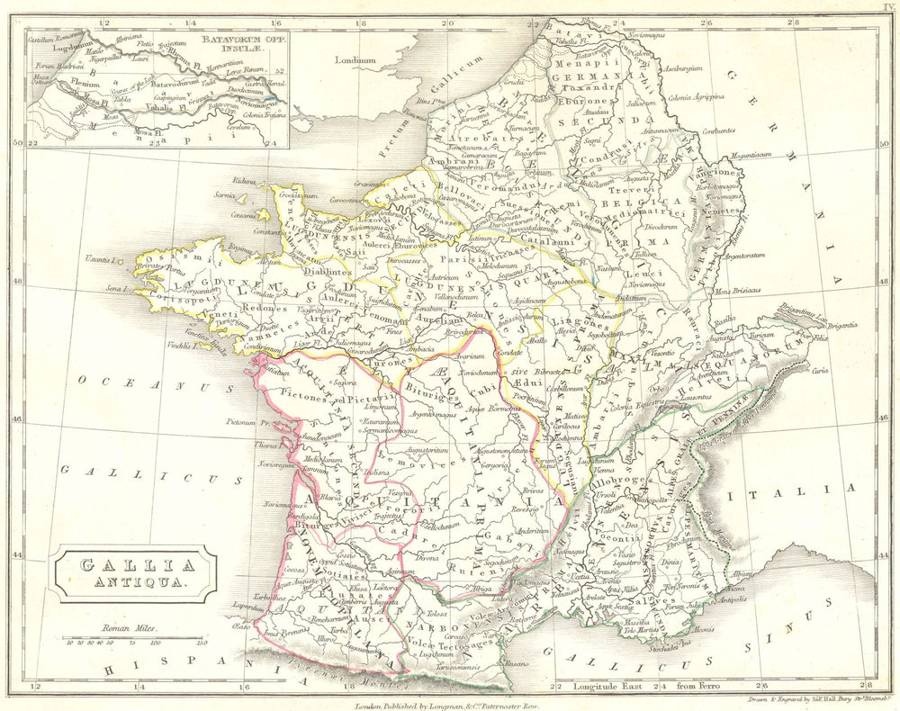 FRANCE. Gallia Antiqua 1847 old antique vintage map plan chart