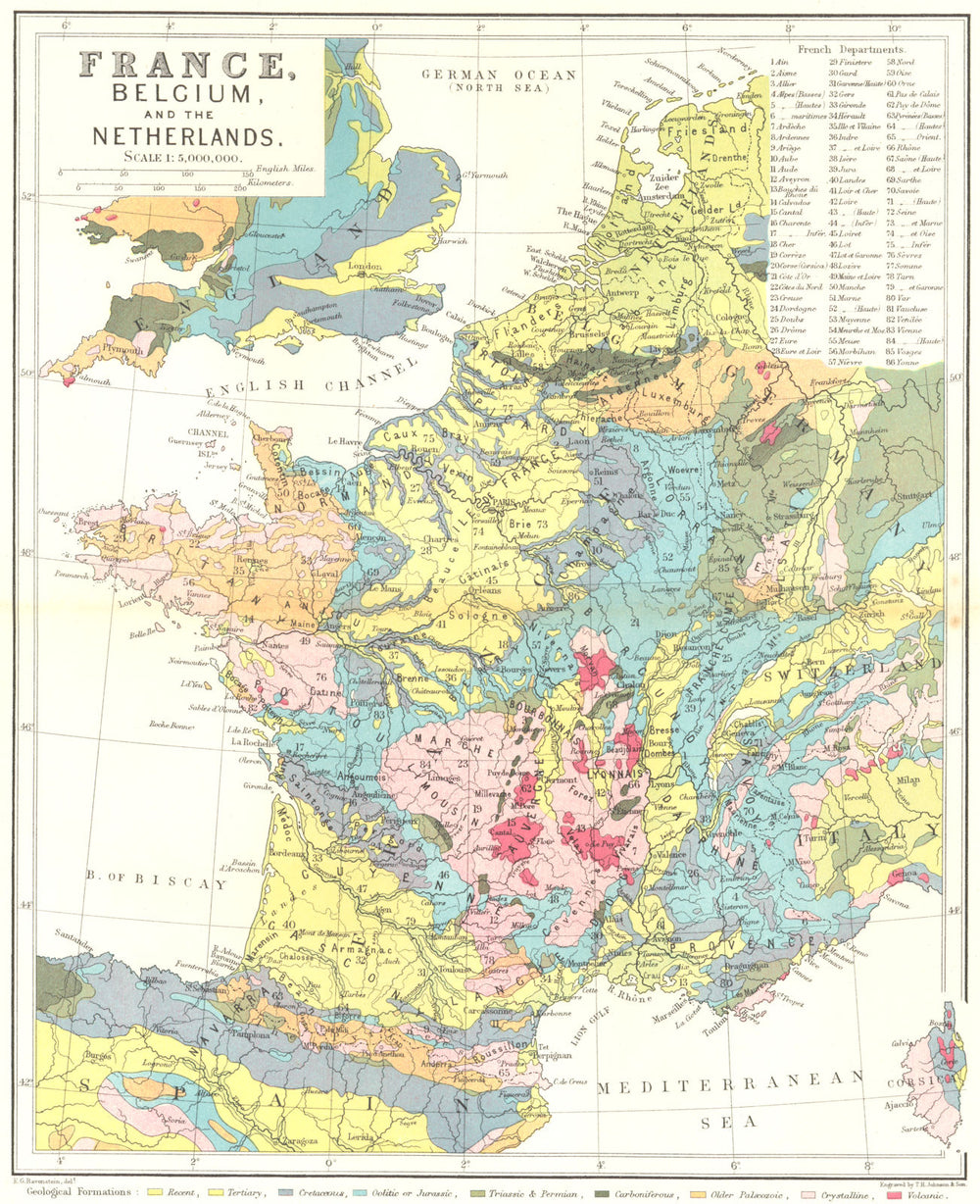 FRANCE. Belgium & Netherlands geological c1885 old antique map plan chart