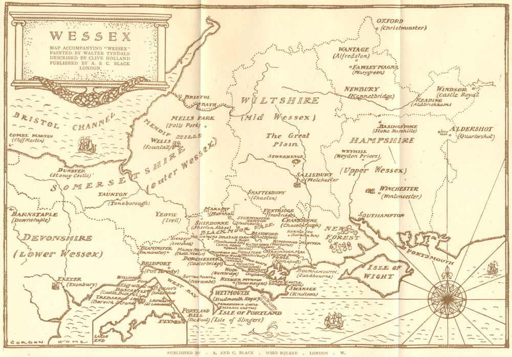 MAPS. Sketch map Wessex 1906 old antique vintage plan chart