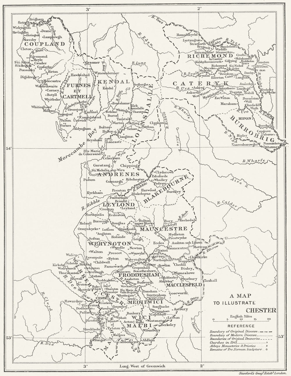 DIOCESE OF CHESTER. Abbeys Churches Priories Monasteries. CHESHIRE 1897 map