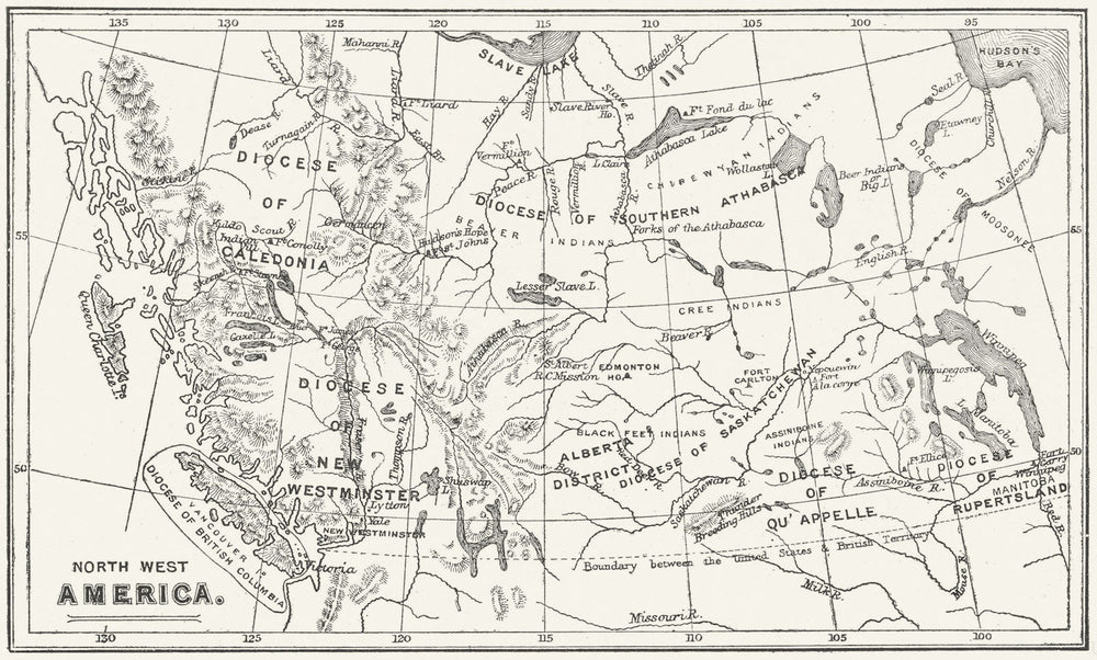 ANGLICAN DIOCESE OF CANADA. Qu'Appelle Caledonia New Westminster &c 1897 map