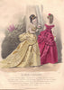 FASHION. Elegant Parisian ladies. yellow. pink 1869 old antique print picture