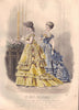 FASHION. Elegant Parisian ladies. yellow. blue 1869 old antique print picture