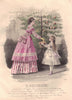 FAMILY. Parisian mother & girl picking fruit. pink 1869 old antique print