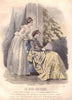 FASHION. Elegant Parisian ladies. Parasol. yellow 1869 old antique print