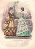 FASHION. Elegant Parisian ladies. Fan. green. yellow 1869 old antique print