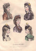 FASHION. Parisian ladies hair arrangements 1869 old antique print picture