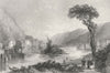 Little Falls (On the Mohawk), New York. WH BARTLETT 1840 old antique print