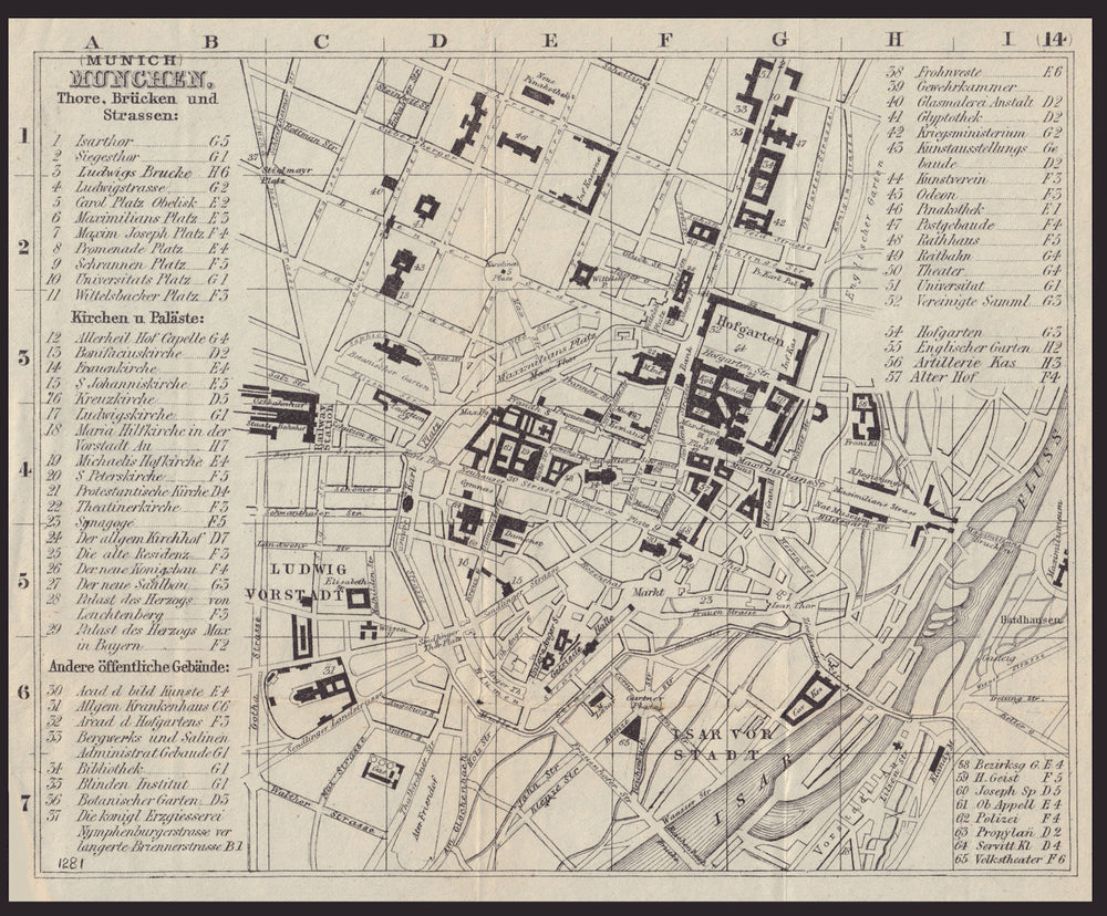 GERMANY. Munich. Munchen. town city plan 1882 old antique map chart
