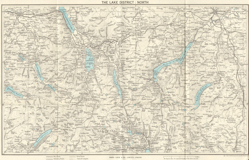 LAKE DISTRICT NORTH Keswick Cockermouth Ambleside Ullswater Cumbria c1961 map