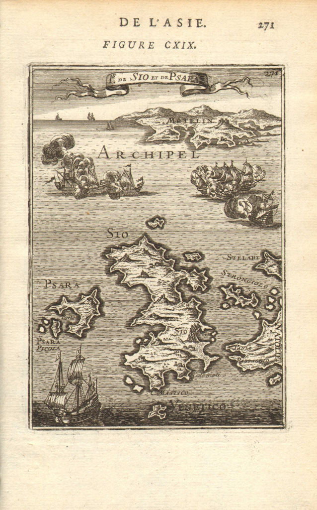 AEGEAN ISLANDS. Sio (Chios) Pasara (Psara) & Mitylene (Lesbos). MALLET 1683 map