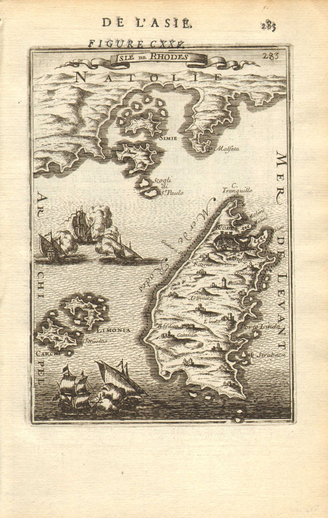 DODECANESE. Rhodes Limonia (Alimia) Symi Carchi (Chalki). MALLET 1683 old map