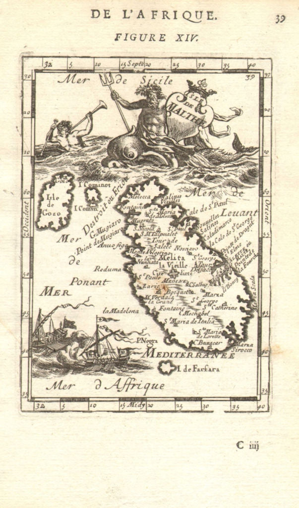 MALTA GOZO COMINO. 'Isle de Malthe'. Decorative vignette. MALLET 1683 old map
