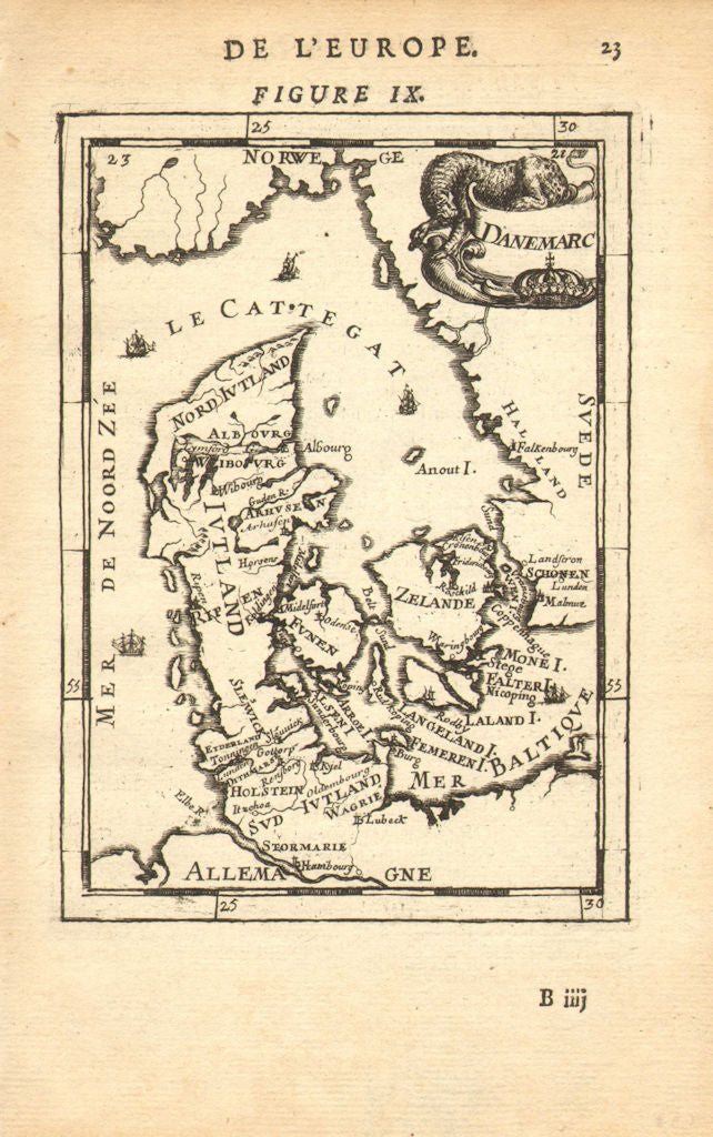 DENMARK Regions towns. Copenhagen Aarhus Odense. 'Danemarc'. MALLET 1683 map