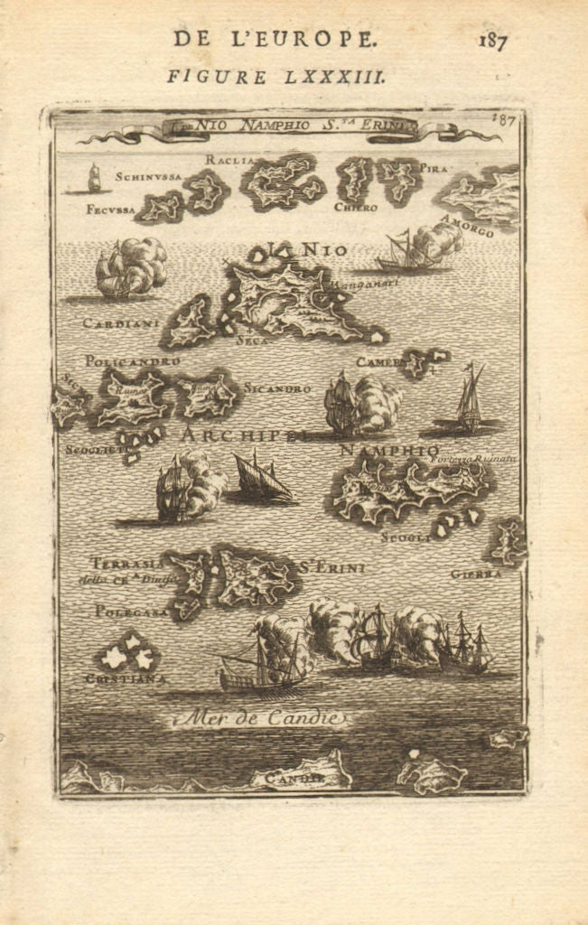 CYCLADES. Ios Anafi Santorini/Thira Irakleia Schinousa. Greece. MALLET 1683 map