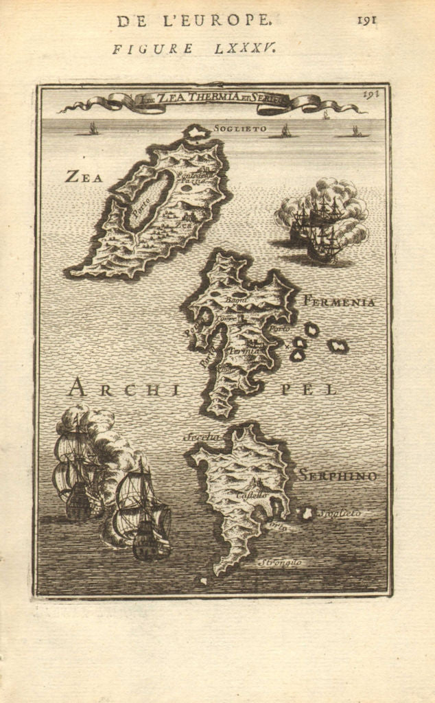 CYCLADES. Kea/Gia Kythnos & Serifos. Greece islands. Aegean. MALLET 1683 map
