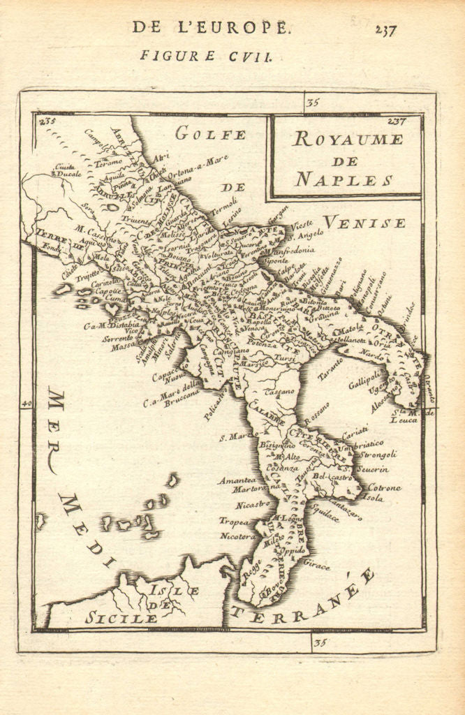 KINGDOM OF NAPLES. 'Royaume de Naples. Southern Italy. MALLET 1683 old map
