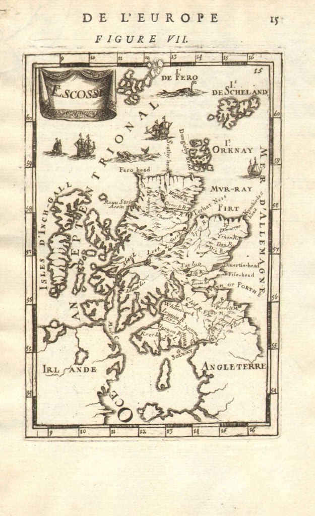SCOTLAND. Showing rivers. Decorative. 'Escosse'. MALLET 1683 old antique map