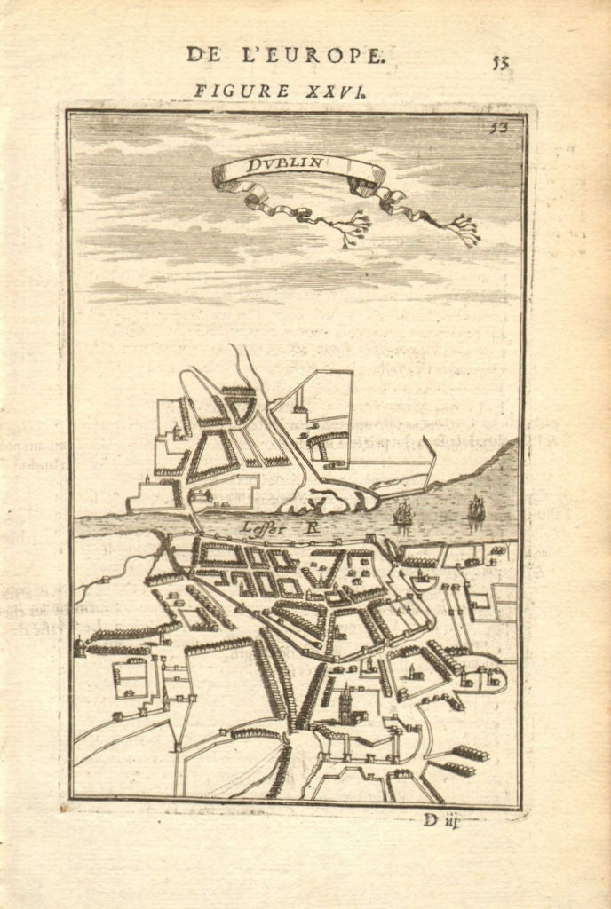 DUBLIN. Decorative town plan/bird's eye view. Ireland. MALLET 1683 old map