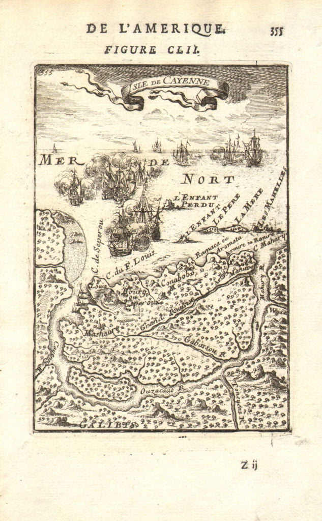 FRENCH GUIANA GUYANE. Cayenne. Fort St Louis. Naval battle. MALLET 1683 map