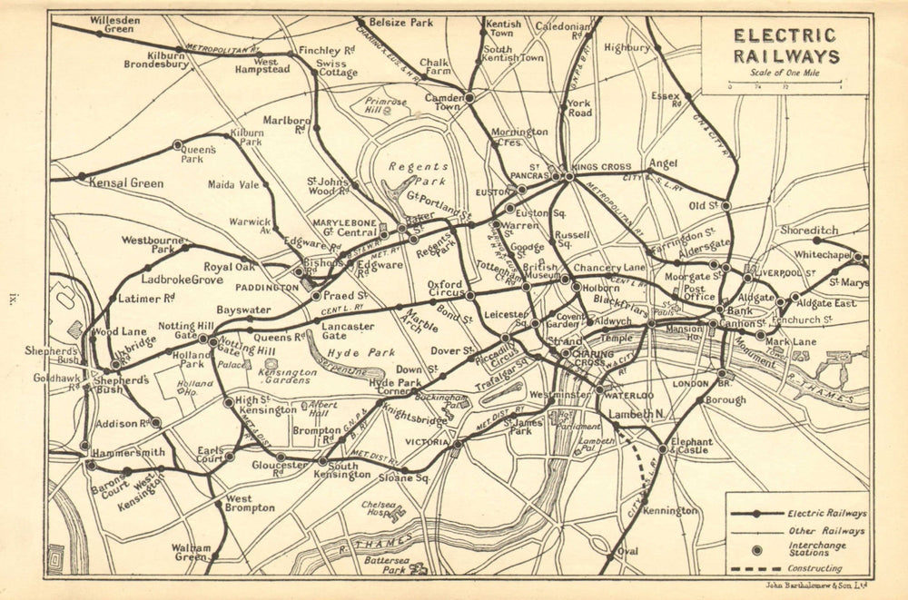 LONDON UNDERGROUND. Electric railways. Tube 1925 old vintage map plan chart