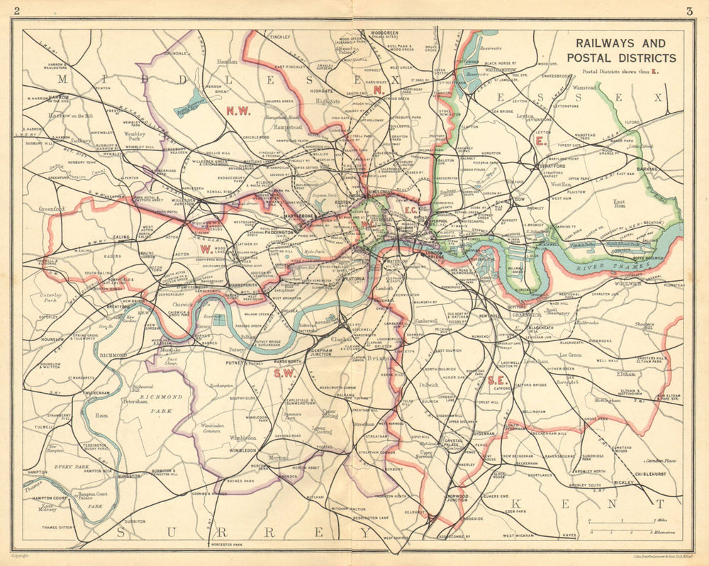 LONDON. Railways Postal Districts. Underground tube lines. Bus routes 1925 map