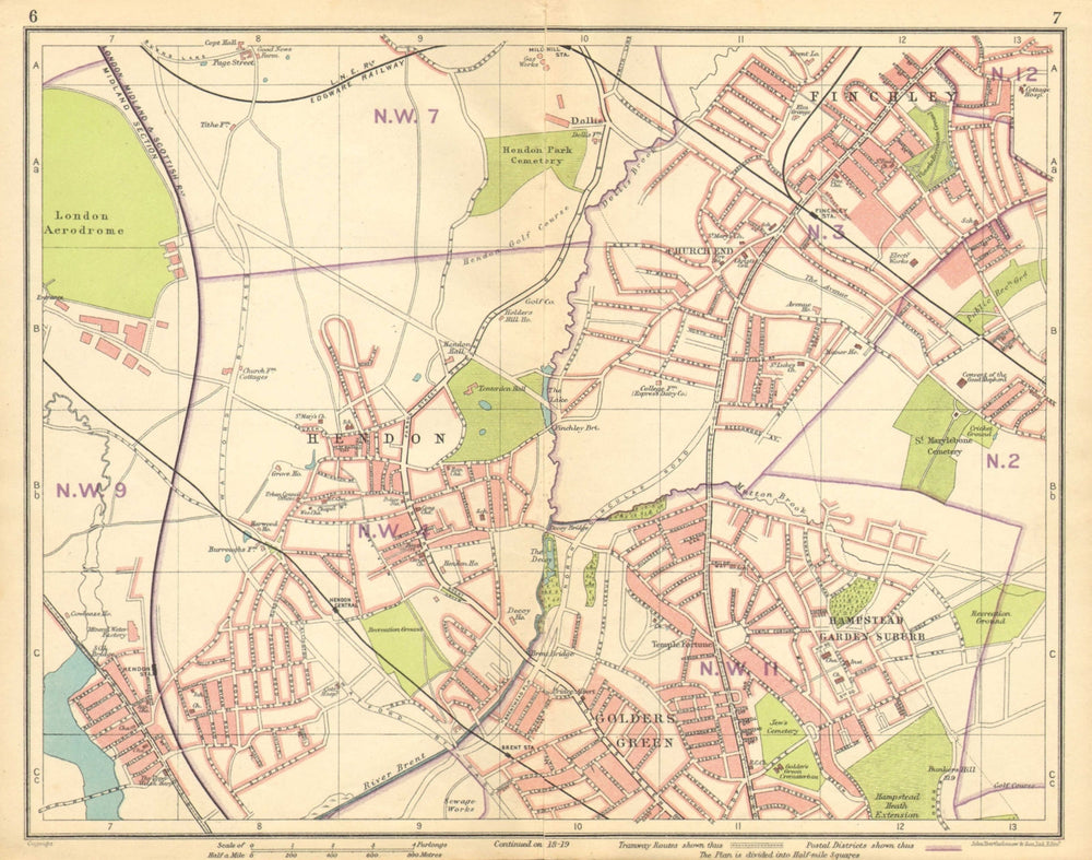 LONDON NW. Hendon Finchley Golder's Green Hampstead Garden Suburb 1925 map