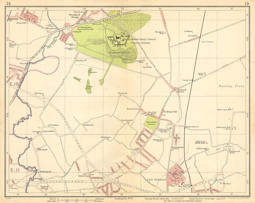 LONDON NE.Fulwell Cross Barkingside Fairlop Newbury Park Woodford Brg 1925 map