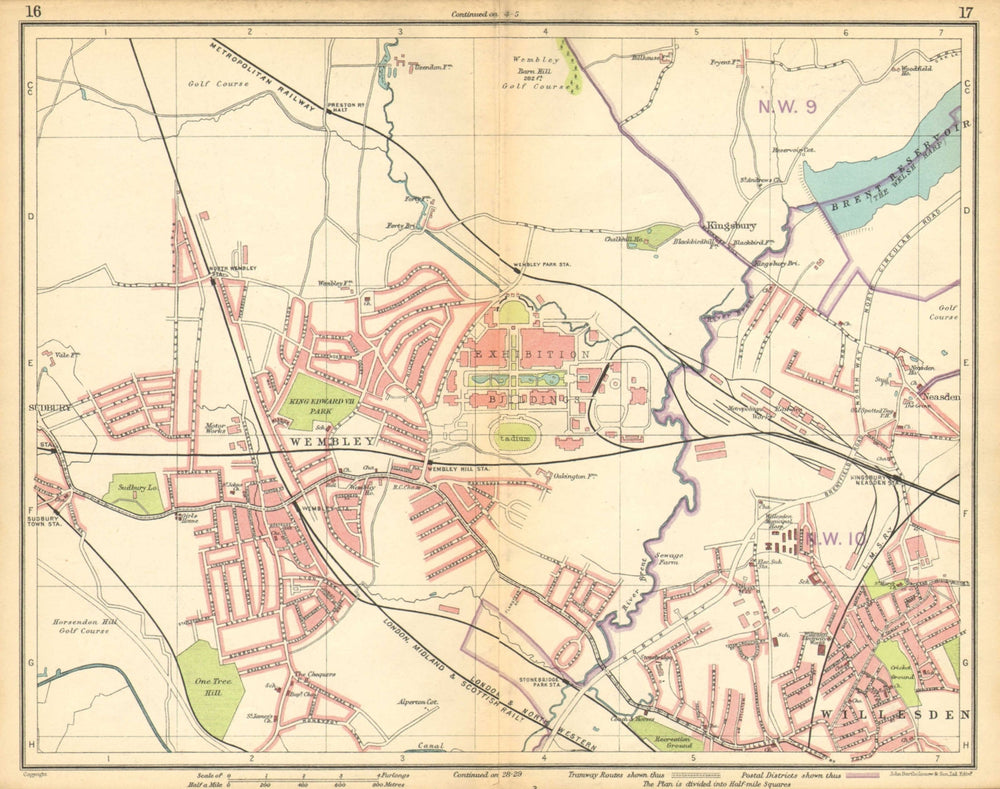 LONDON NW. Wembley Stadium & Exhibition Sudbury Willesden Neasden 1925 old map