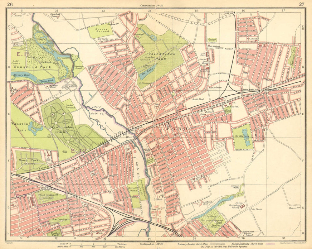LONDON NE. Wanstead Ilford Manor Park Seven Kings Wood Grange 1925 old map