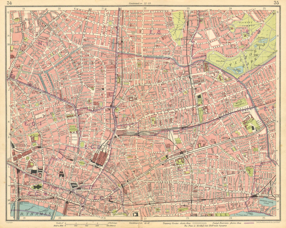 LONDON E. Islington Bethnal Green Hoxton City Stepney Shadwell 1925 old map
