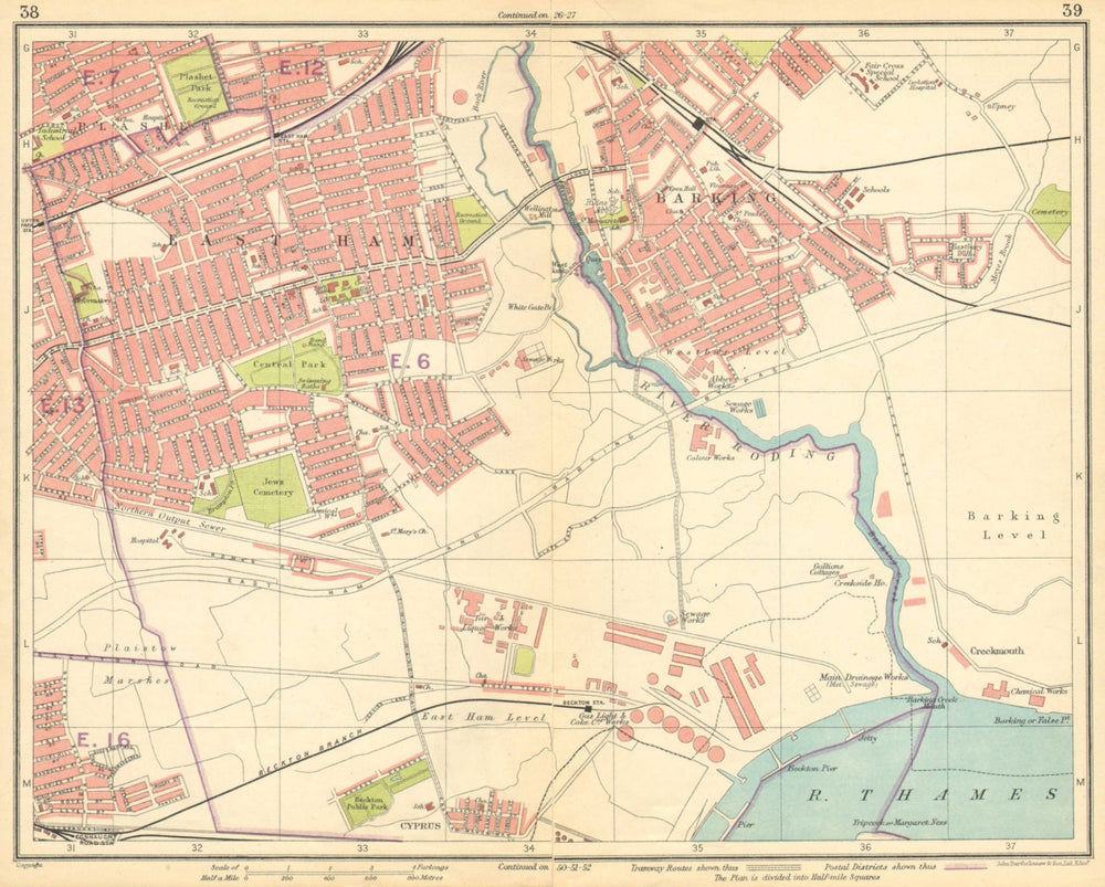 LONDON E. East Ham Barking Plaistow Beckton Cyprus Plashet Upton Park 1925 map