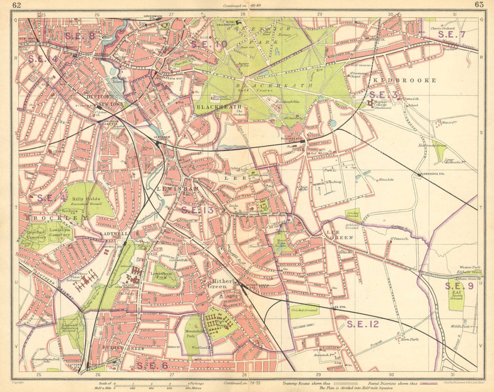 LONDON SE. Deptford Blackheath Greenwich Kidbrooke Brockley New Cross 1925 map