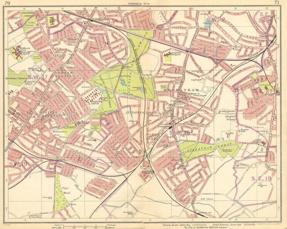 LONDON S. Tooting Streatham Balham Tulse Hill Norbury Manor Park 1925 old map