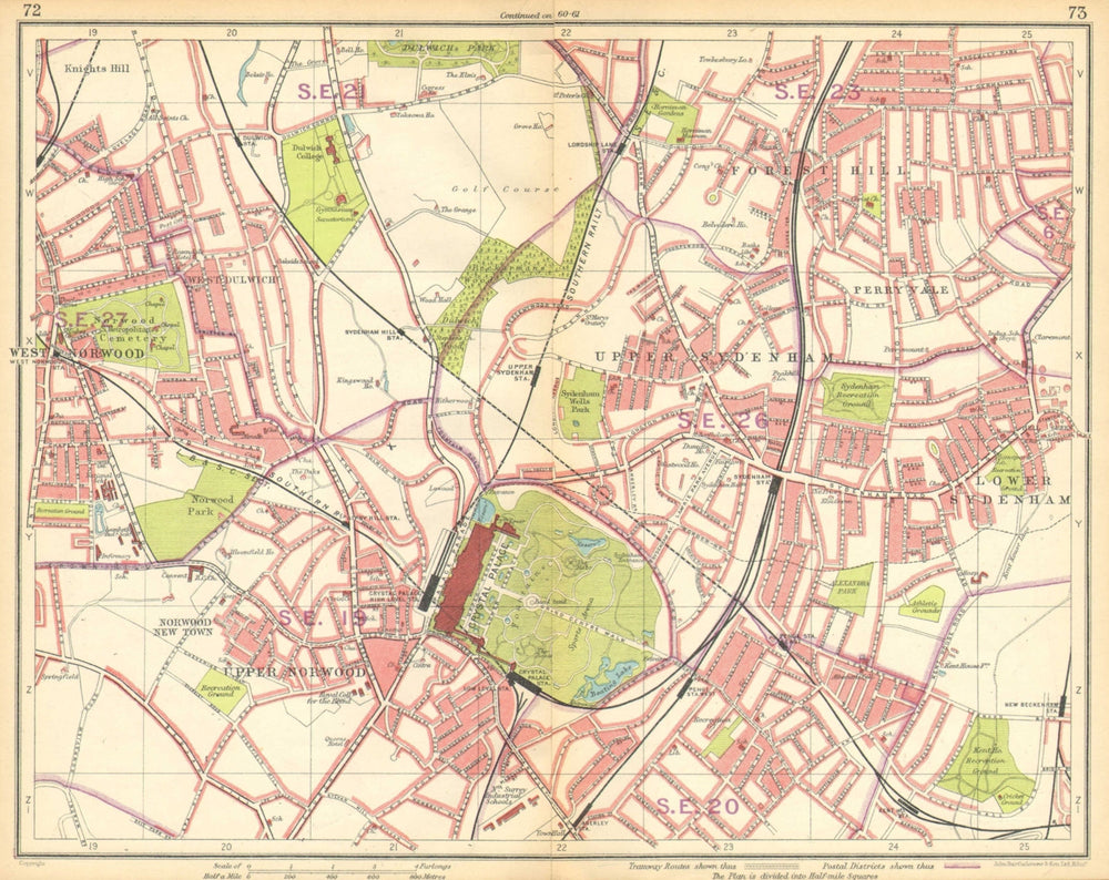 LONDON S. Norwood Sydenham Dulwich Forest Hill Penge Perryvale 1925 old map