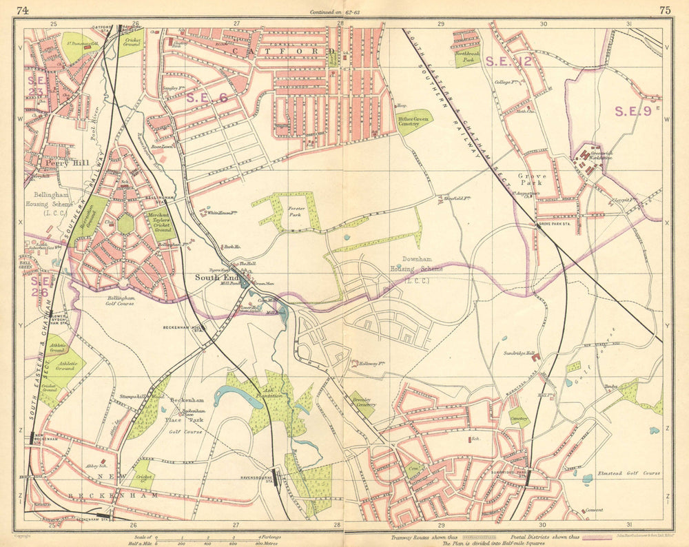 LONDON SE. Rushey Green Grove Park Catford Sydenham Beckenham Bromley 1925 map