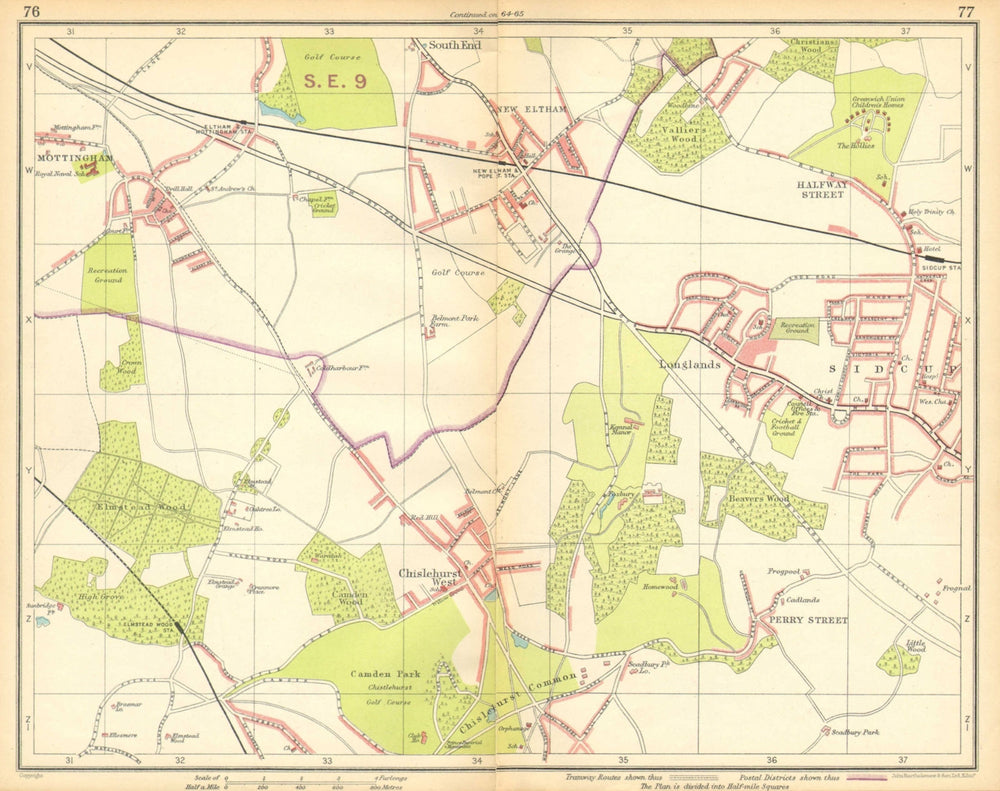 LONDON SE.Chislehurst Sidcup Eltham Mottingham Longlands 1925 old vintage map