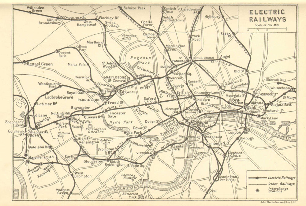 LONDON UNDERGROUND. Electric railways. Tube 1930 old vintage map plan chart