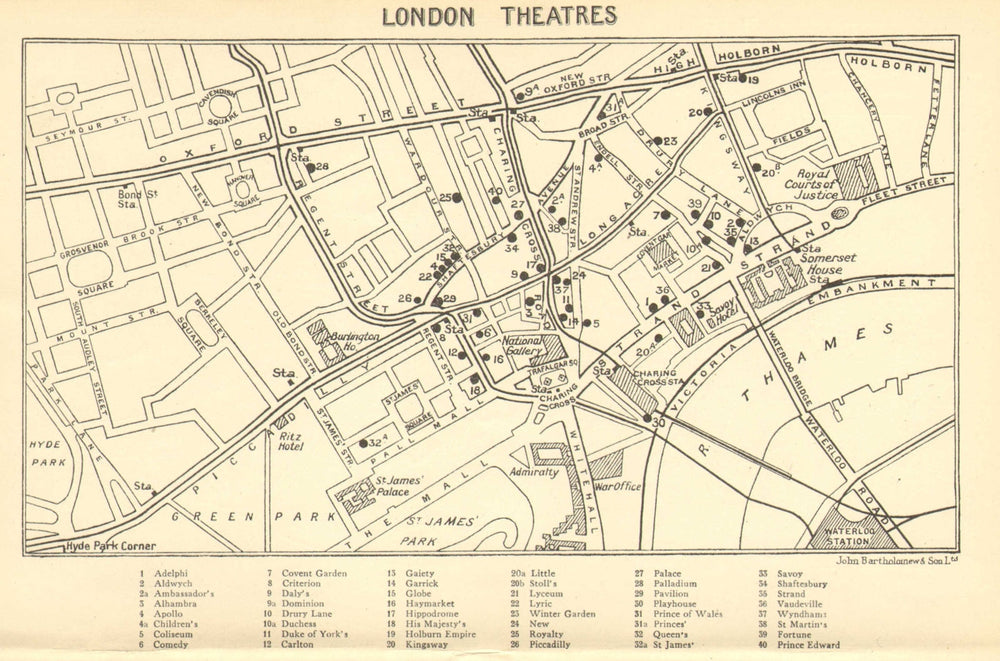 WEST END THEATRES. Covent Garden Shaftesbury Avenue &c  1930 old vintage map