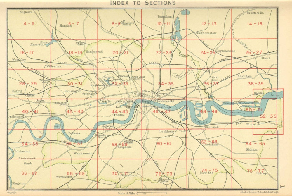 LONDON. Index map of London. Railways. BARTHOLOMEW 1930 old vintage chart