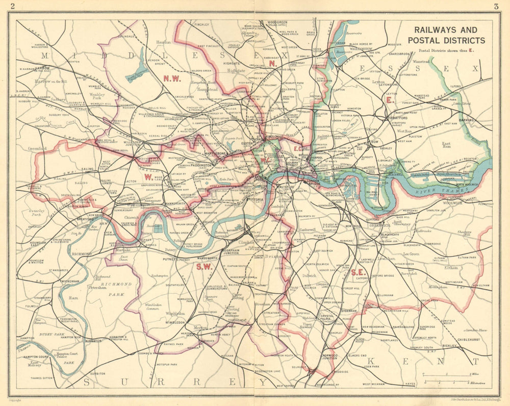 LONDON. Railways Postal Districts.Underground tube lines.Tram routes 1930 map