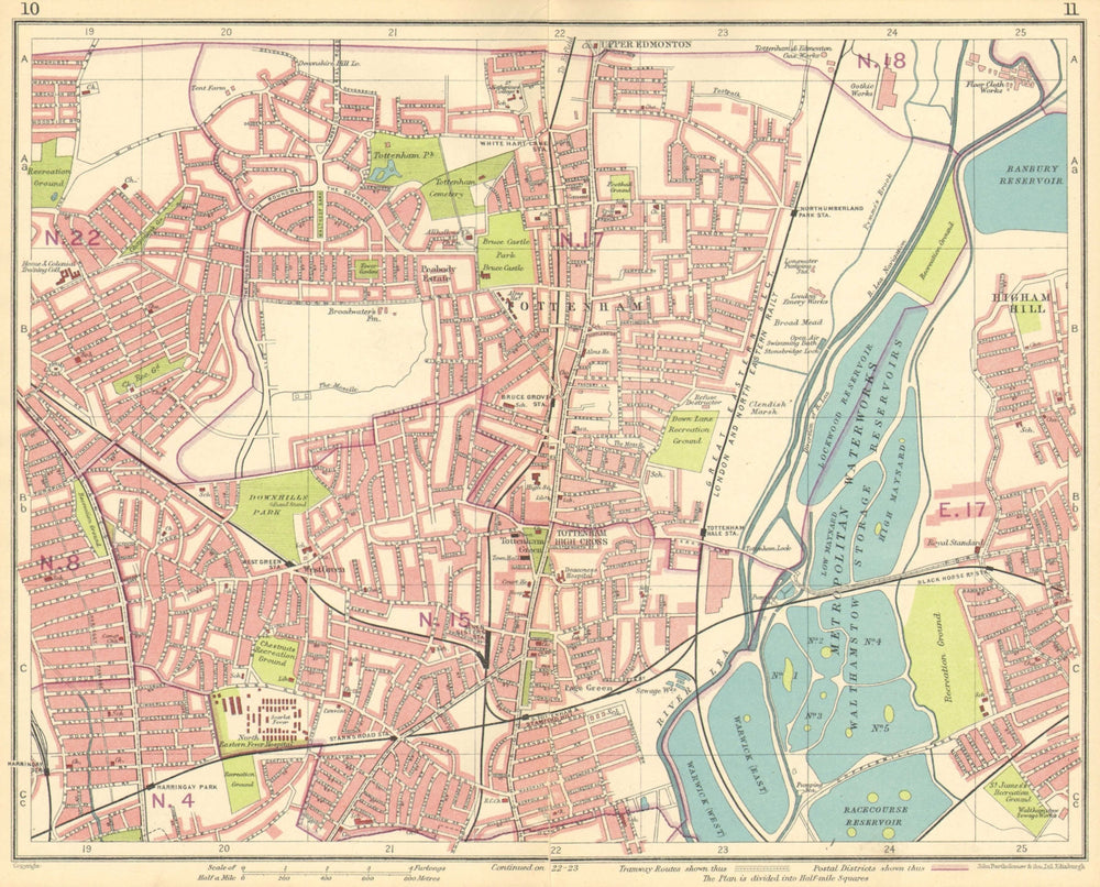 LONDON N. Wood Green Tottenham Harringay Higham Hill Upper Edmonton 1930 map