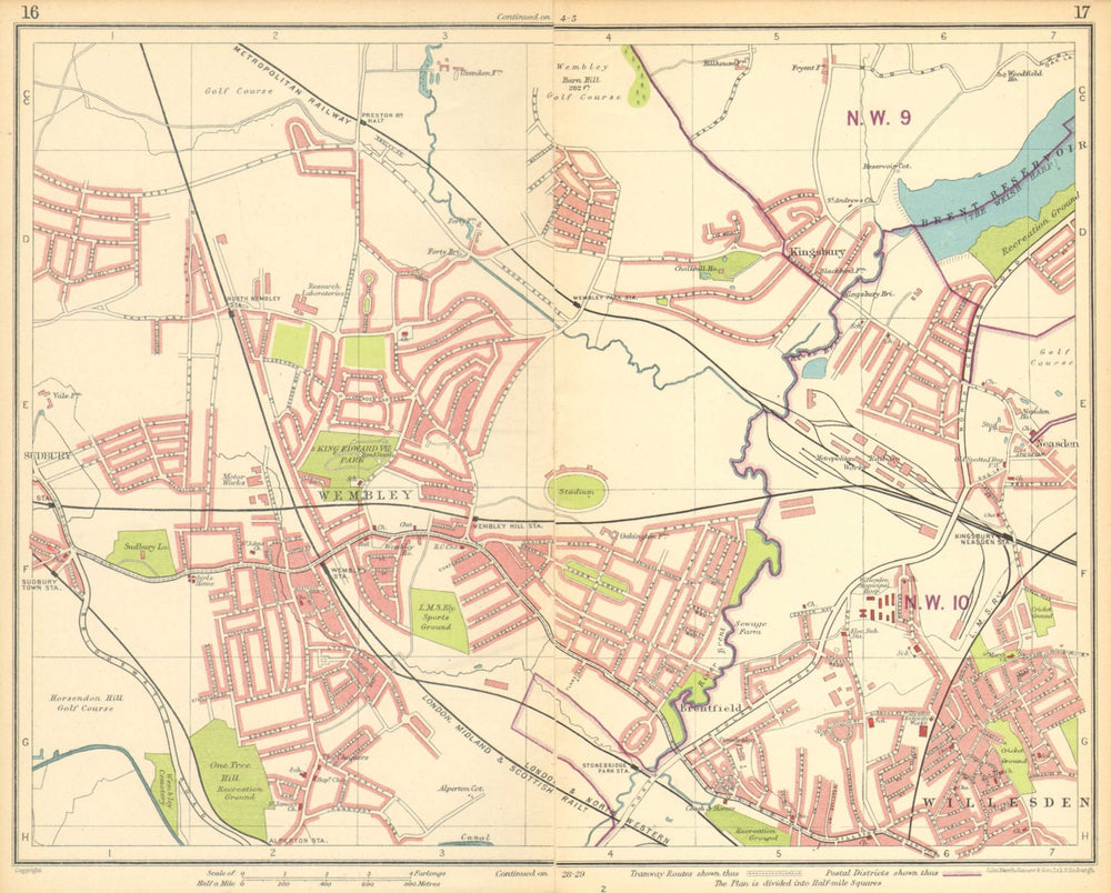 LONDON NW. Wembley Stadium Sudbury Willesden Kingsbury Neasden 1930 old map