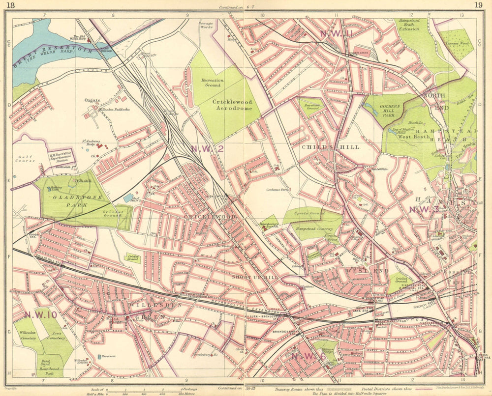 LONDON NW.Cricklewood Aerodrome Willesden Green Hampstead Brondesbury 1930 map