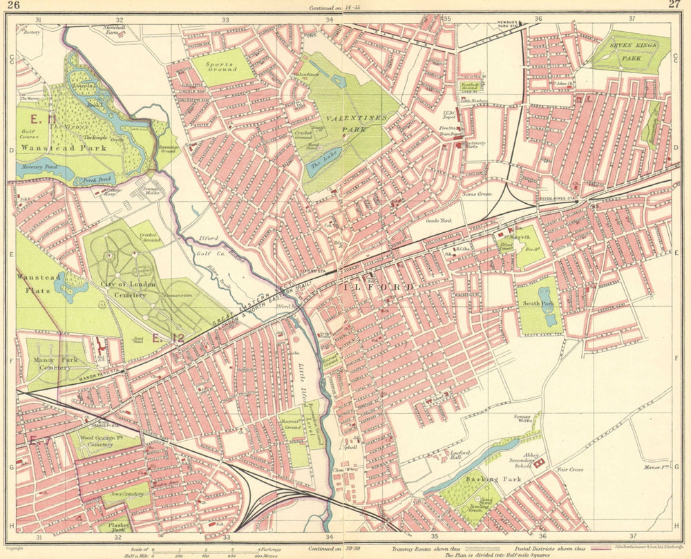 LONDON NE. Wanstead Ilford Manor Park Seven Kings Wood Grange 1930 old map