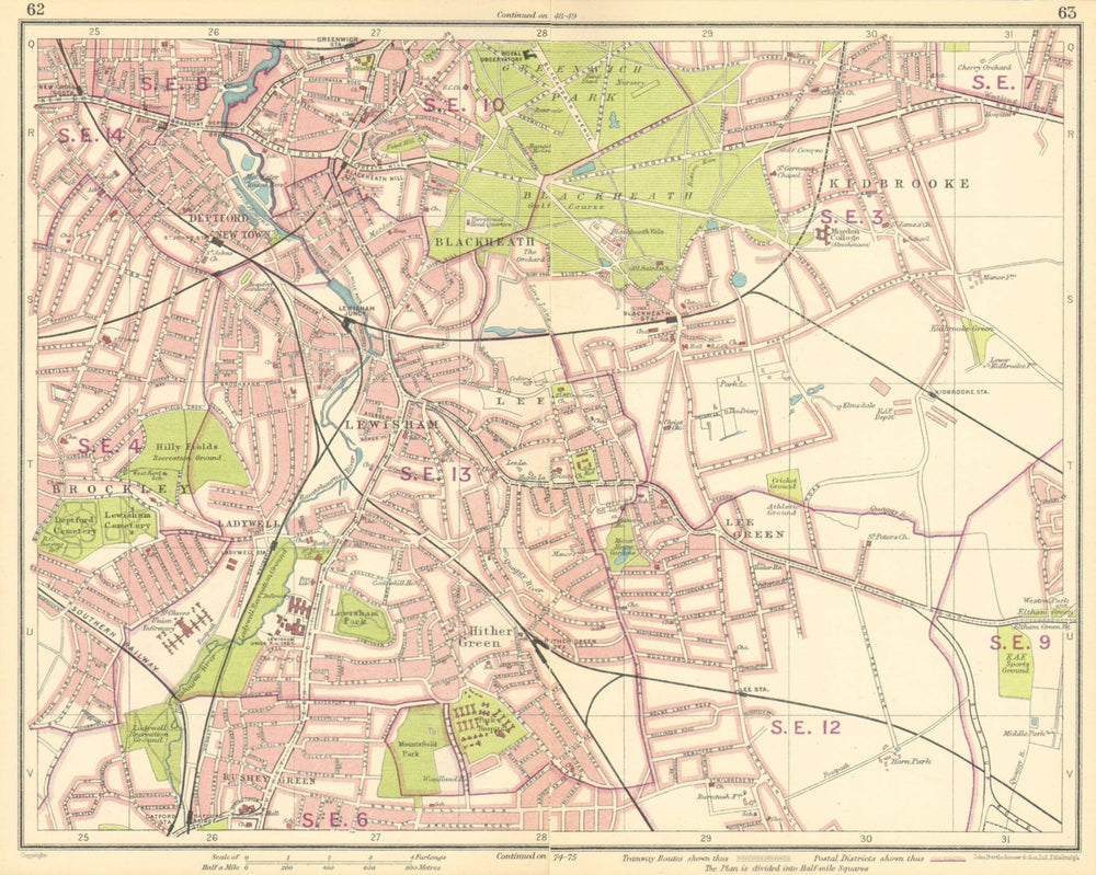 LONDON SE. Deptford Blackheath Greenwich Kidbrooke Brockley New Cross 1930 map