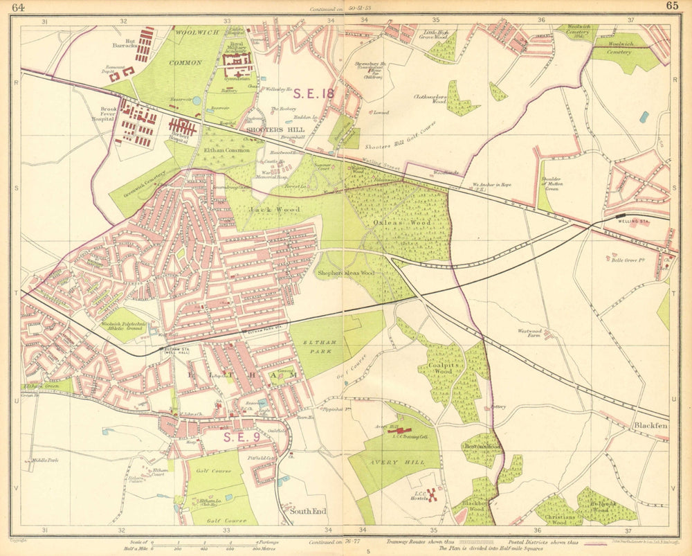 LONDON SE. Eltham Shooters Hill South End Welling Blackfen Avery Hill 1930 map