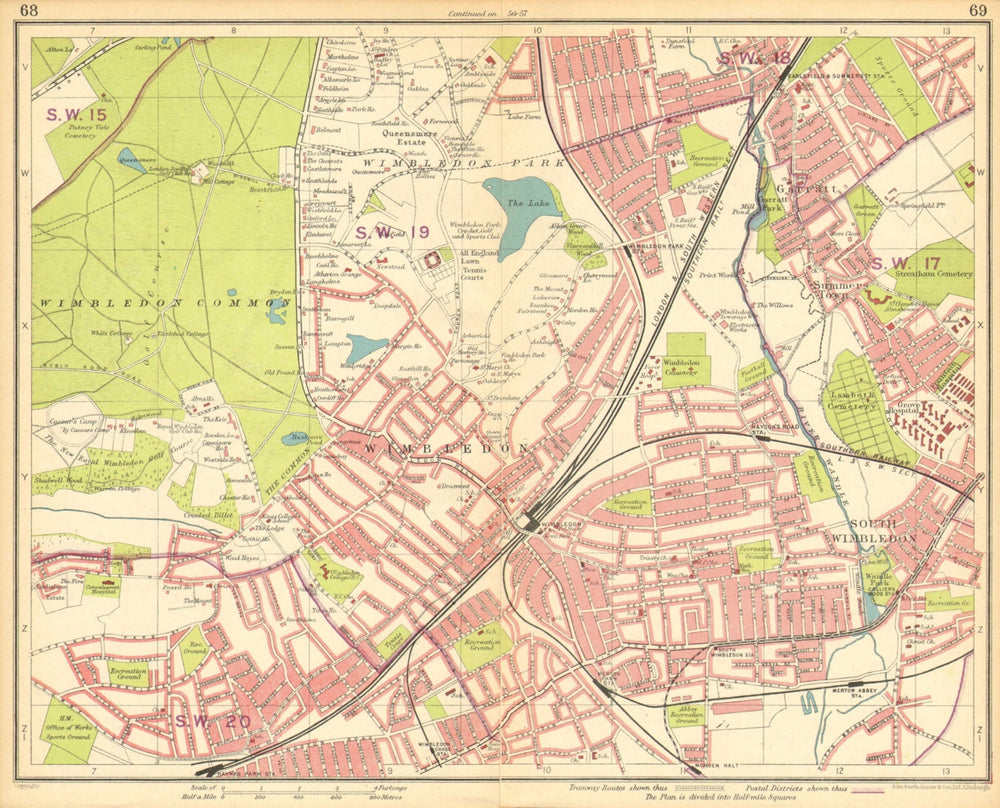 LONDON SW. Wimbledon Summerstown Southfields Wandsworth Merton 1930 old map