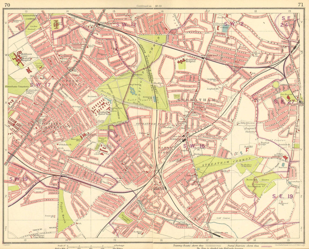 LONDON S. Tooting Streatham Balham Tulse Hill Norbury Manor Park 1930 old map