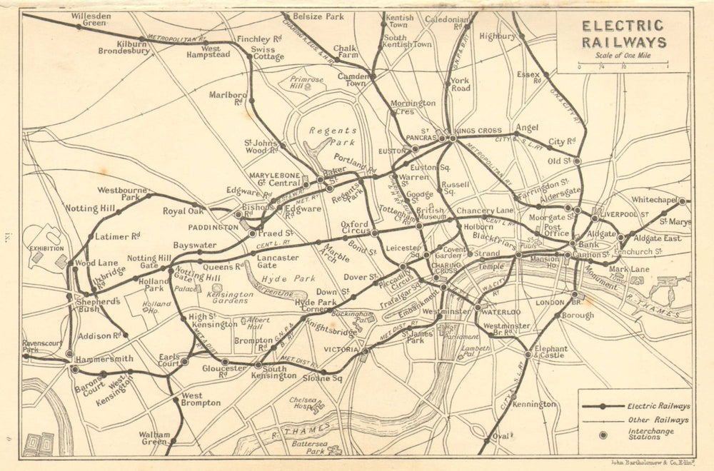 LONDON UNDERGROUND. Electric railways. Tube 1913 old antique map plan chart